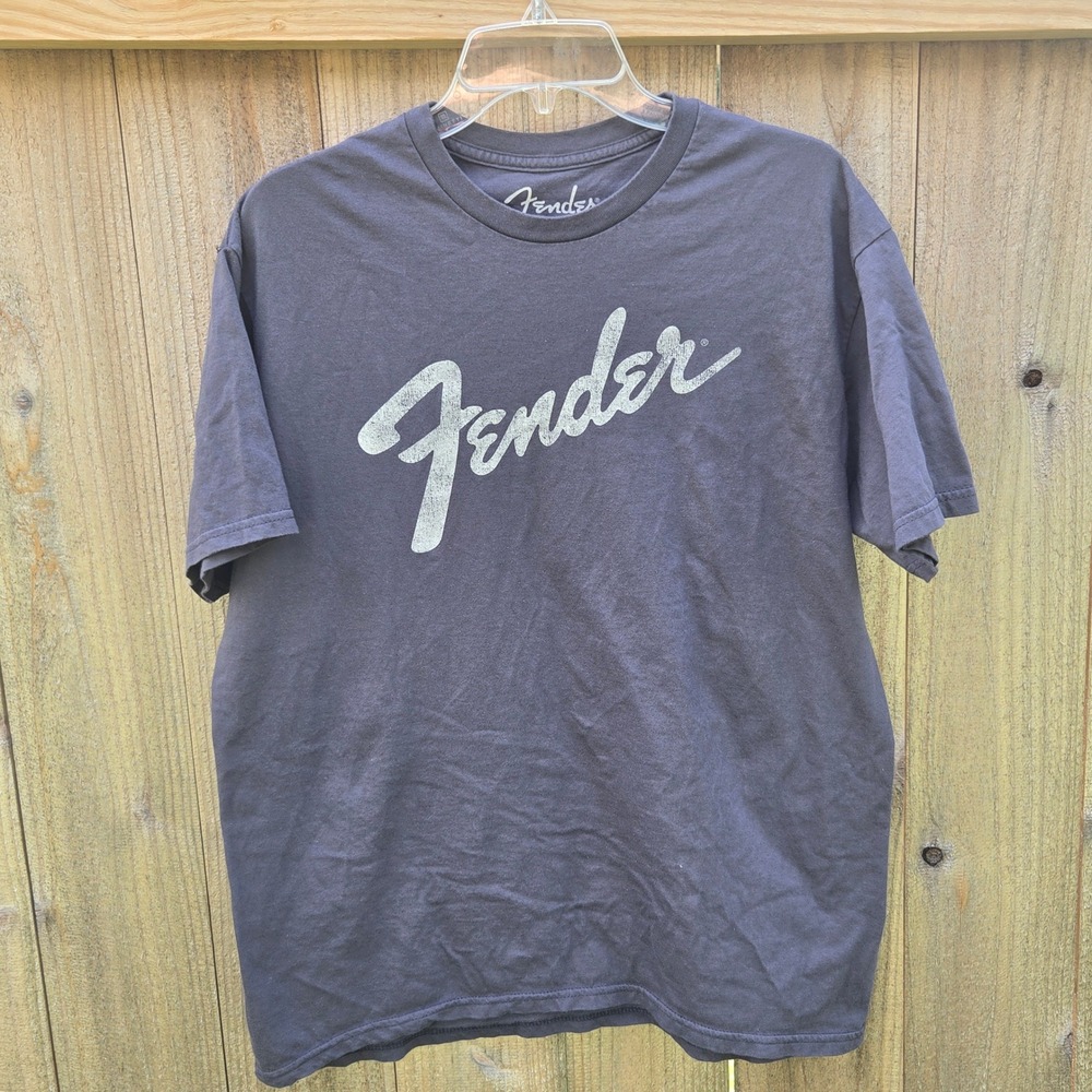 Fender Guitar Logo Graphic T-Shirt Mens Large Charcoal Gray Cotton Short Sleeve